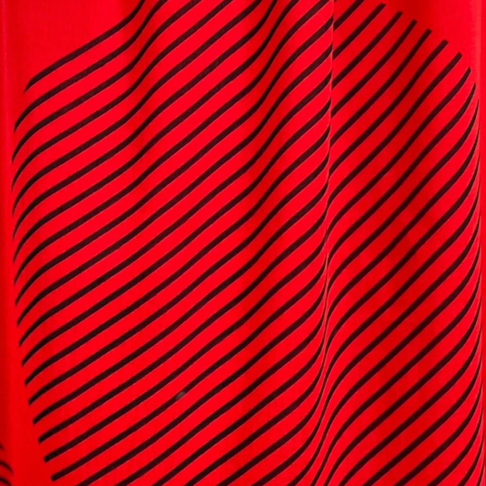 Vintage 1980s Cinnamon Red Op Art Puff Sleeve Off Shoulder Midi Dress M - Picture 5 of 8